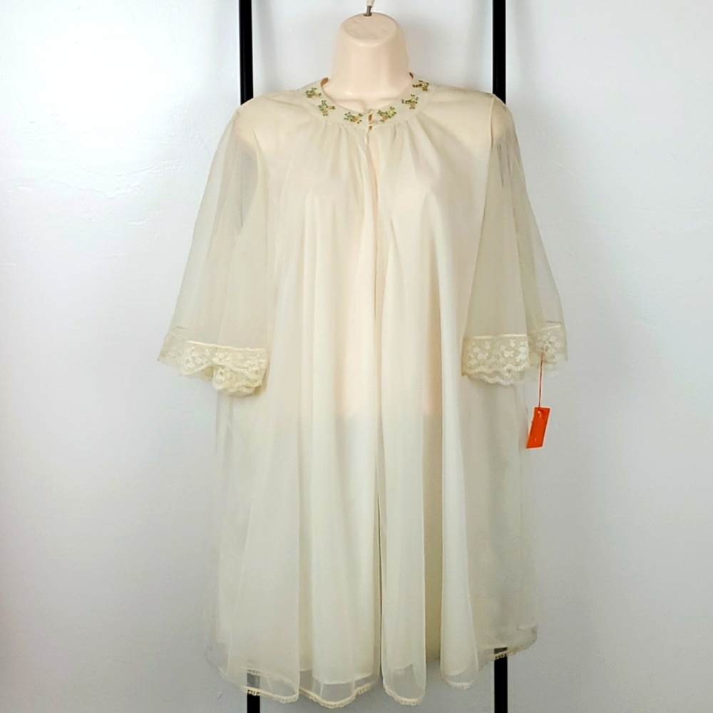 Vintage Eve Stillman Nylon Embroidered Robe Peignoir Size S